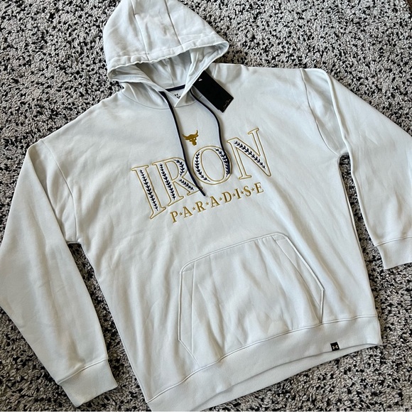 Under Armour Iron Paradise Hoodie White Gold Logo Loose Fit Pullover Men’s XL - Picture 3 of 16